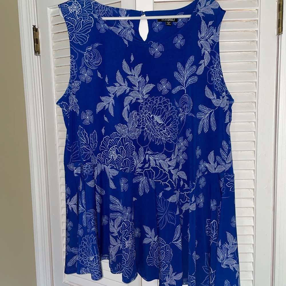 Blue Floral Sleeveless Peplum Blouse